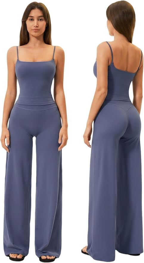 Womens Two Piece Workout Sets Spaghetti Straps Crop Top Matching Straight Leg Pants Gym Yoga Pila... | Amazon (US)