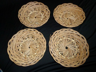 FOUR Round Woven Wicker Vintage BOHO Natural FARMHOUSE Wall Decor Baskets | eBay US