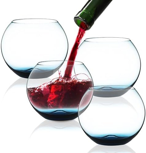 BERKWARE Colored Stemless Wine Glasses Set of 4 - Elegant Wine Glass - 19 oz (Blue) | Amazon (US)