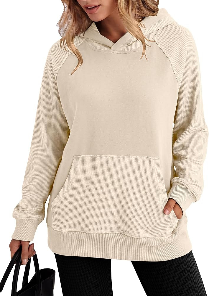 ANRABESS Womens Waffle Knit Oversized Hoodie Sweatshirts | Amazon (US)
