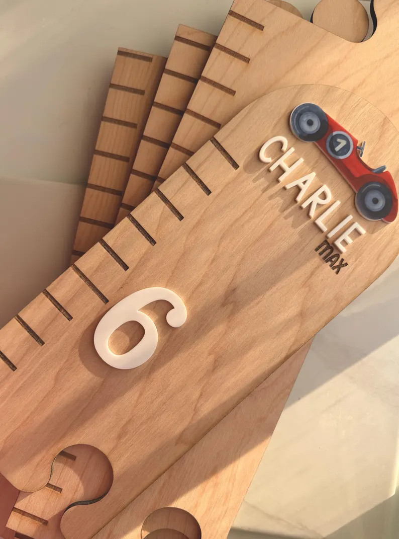 Birch/Maple Wood race car Puzzle Growth Chart: Engraved Wall Decor, Baby Shower Gift | Etsy (Global)