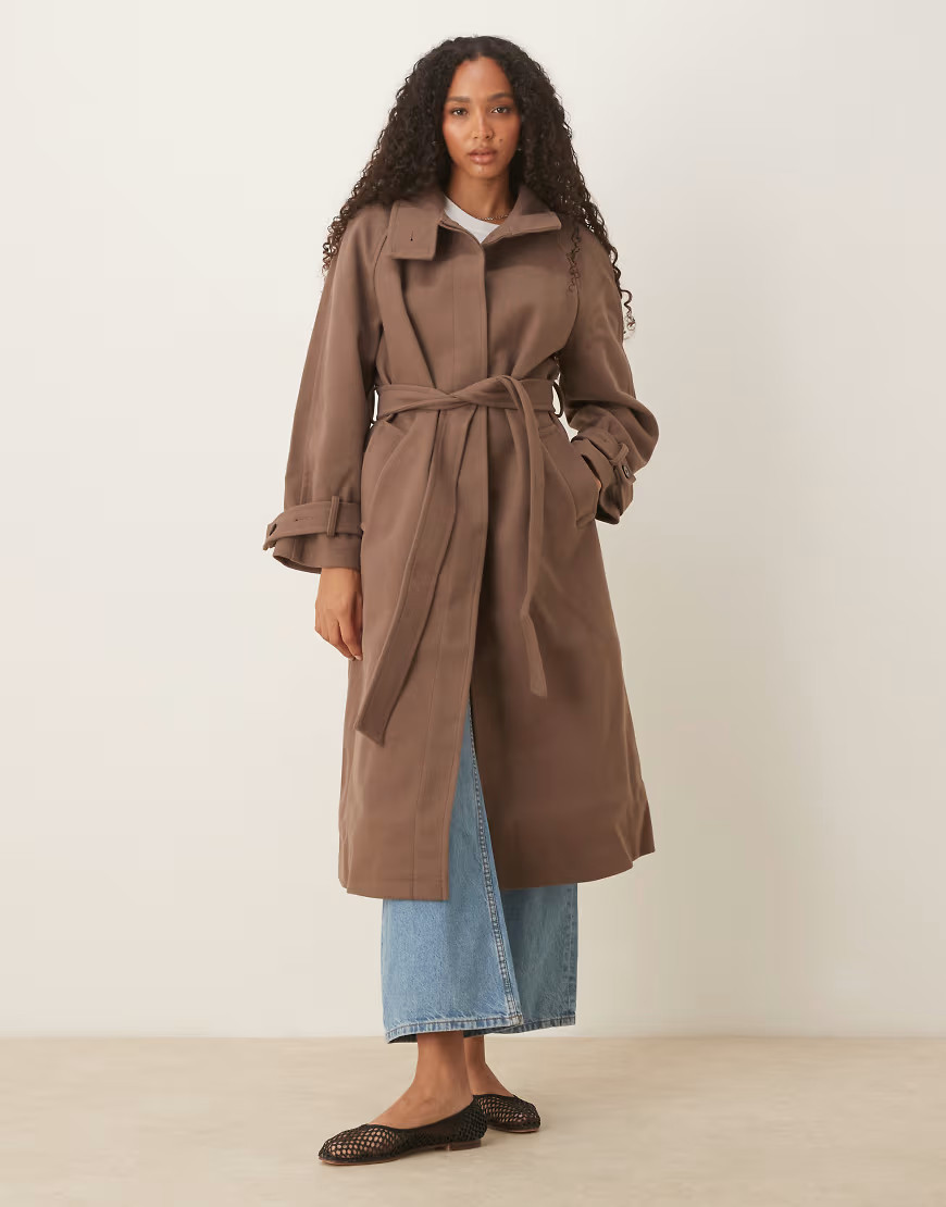 ASOS DESIGN funnel neck longline formal trench coat in mushroom-Brown | ASOS (Global)