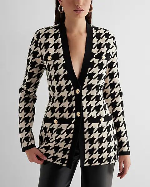 Fitted Houndstooth Novelty Button Sweater Jacket | Express