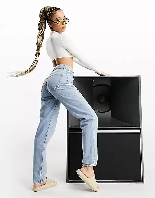 ASOS DESIGN high rise 'slouchy' mom jeans in stonewash | ASOS (Global)