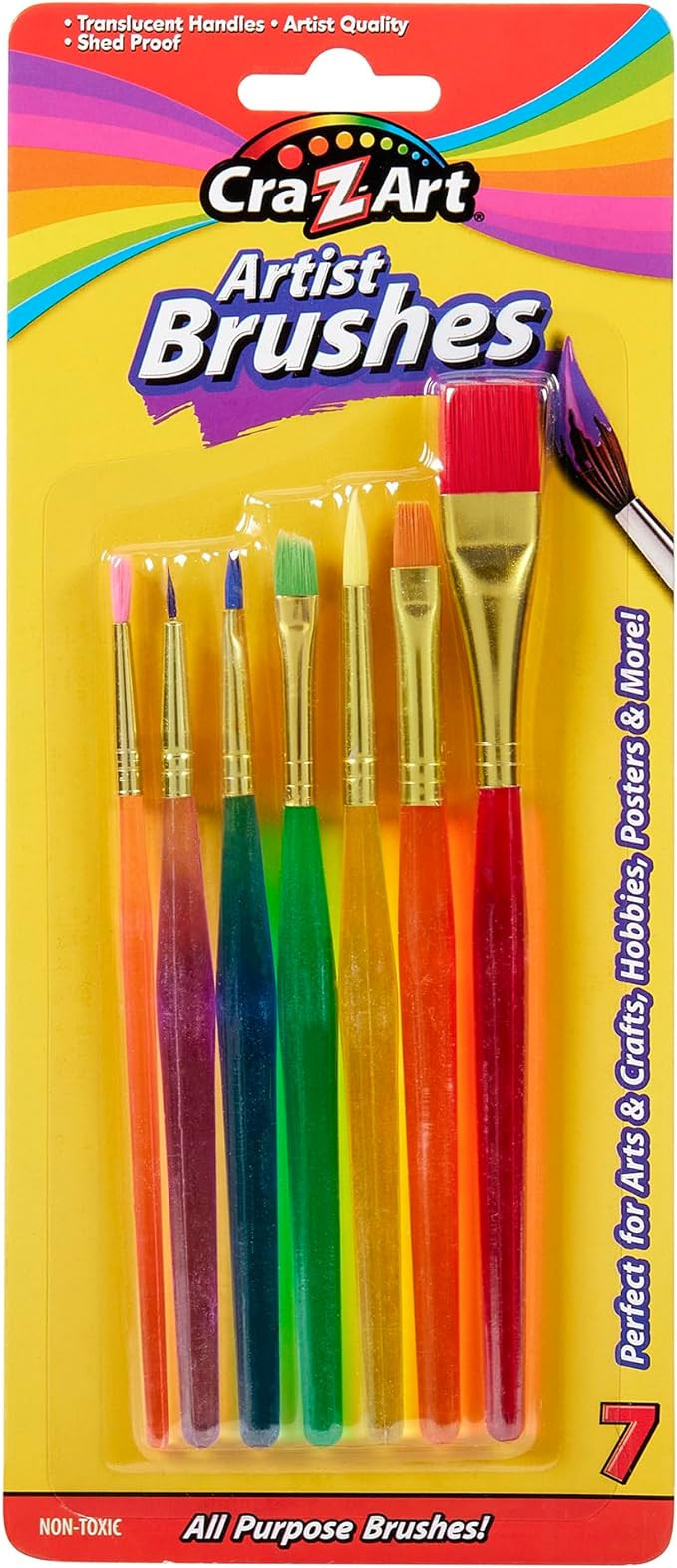 Cra-Z-Art Artist Brushes, Assorted Sizes Blist Carded, 7 Count | Amazon (US)
