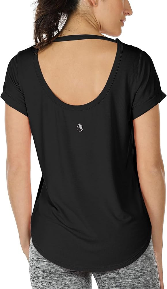 icyzone Open Back Yoga Shirts for Women - Exercise Workout Tops, Athletic Short Sleeves, Running ... | Amazon (US)