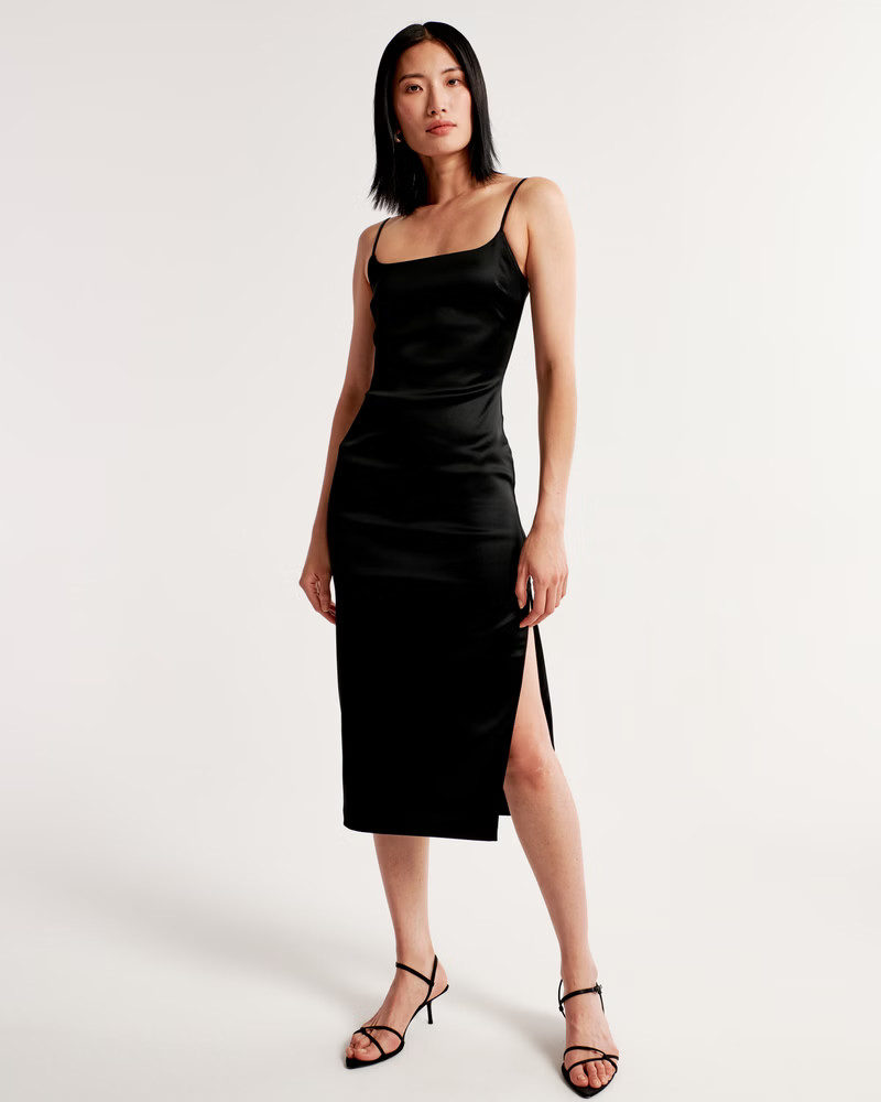 Stretch Satin Column Midi Dress | Abercrombie & Fitch (US)
