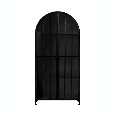 Storied Home Arched 76" Tall Decorative Storage Cabinet Black: Iron Frame, Glass Surface, Fixed S... | Target