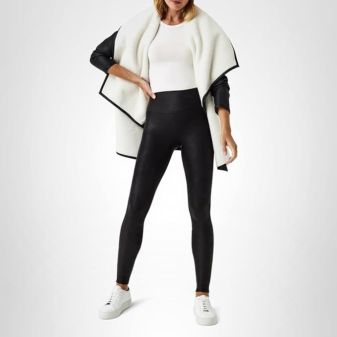 SPANX Faux Leather Fleece-Lined Legging-Tummy Control Legging-Contoured Power Waistband Stomach C... | Amazon (US)