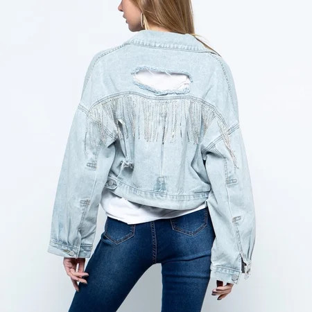Fiudx Fashion Women Casual Pockets Button Solid Long Sleeve Tops Jacket Denim Coat Ladies Short Soli | Walmart (US)