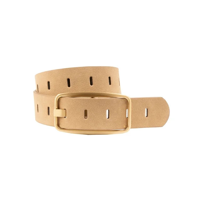 Time and Tru Women's Slotted Perforated Suede Belt, Camel | Walmart (US)
