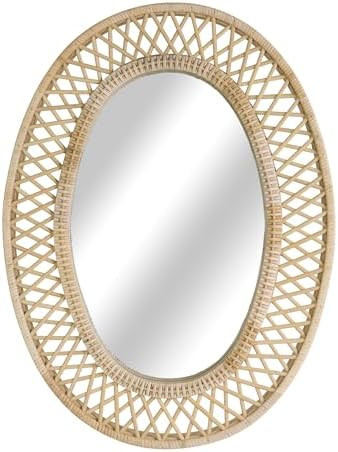 Oval Rattan Wall Mirror – 24x32 Inch Boho Elegance with Woven Frame, Decorative Mirror for Bath... | Amazon (US)