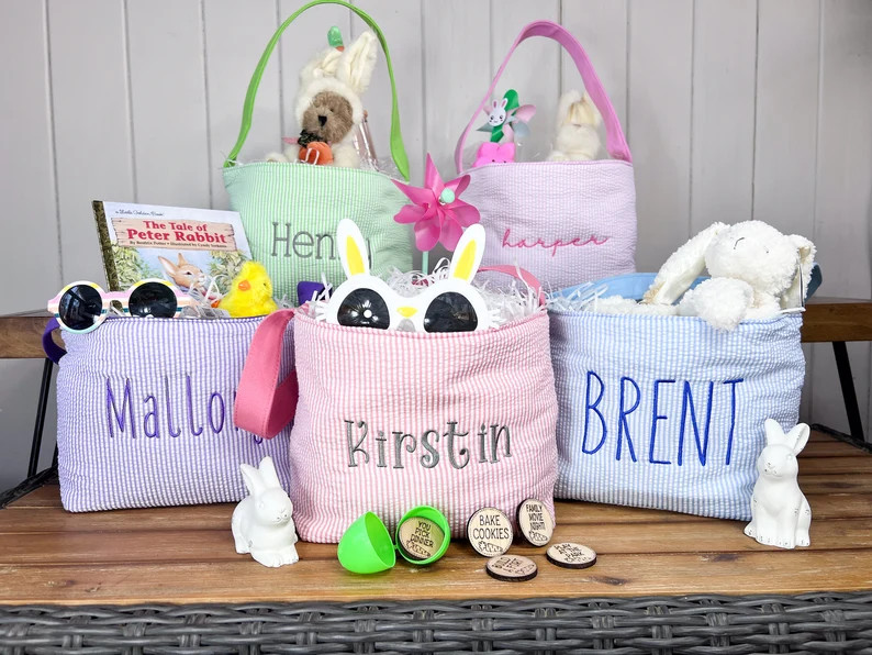 Kids Easter Basket, Personalized Easter Basket, Child's Easter Basket, Seersucker Easter Basket, ... | Etsy (US)
