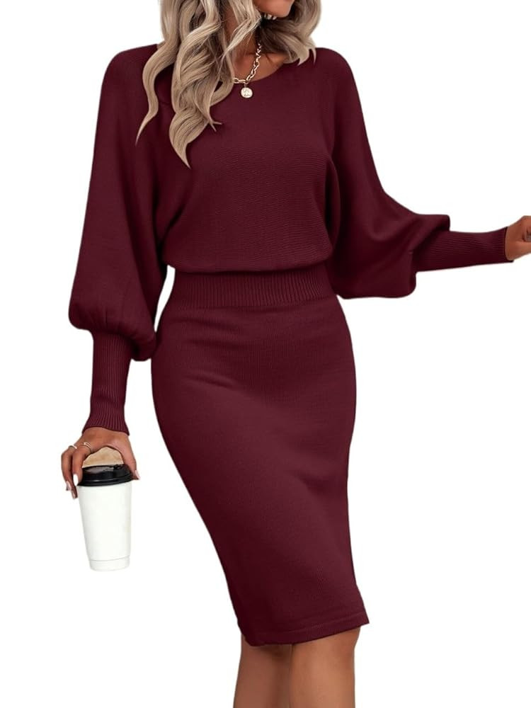 EFJONE Winter Sweater Dresses for Women 2024 Trendy Batwing Sleeve Sweater Dress Long Sleeve Swea... | Amazon (US)