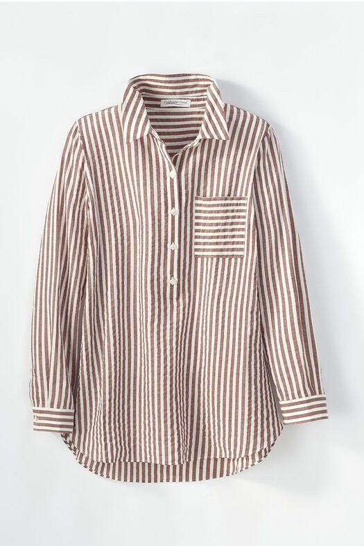 Crinkle Cotton Striped Long-Sleeve Shirt | Coldwater Creek
