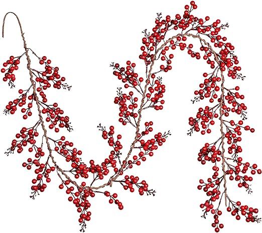 Artiflr 6FT Red Berry Christmas Garland, Artificial Red and Burgundy Berry Christmas Garland for ... | Amazon (US)