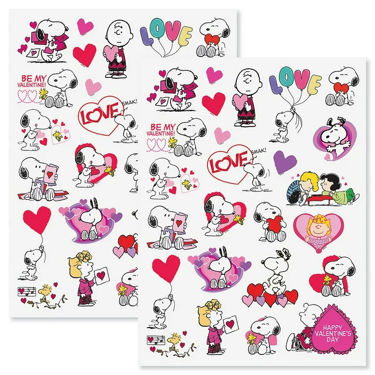 Peanuts® Valentines Sticker Pack - 2 Sheets, 25 Valentines Day Designs, Largest 2¾", by Current | Walmart (US)