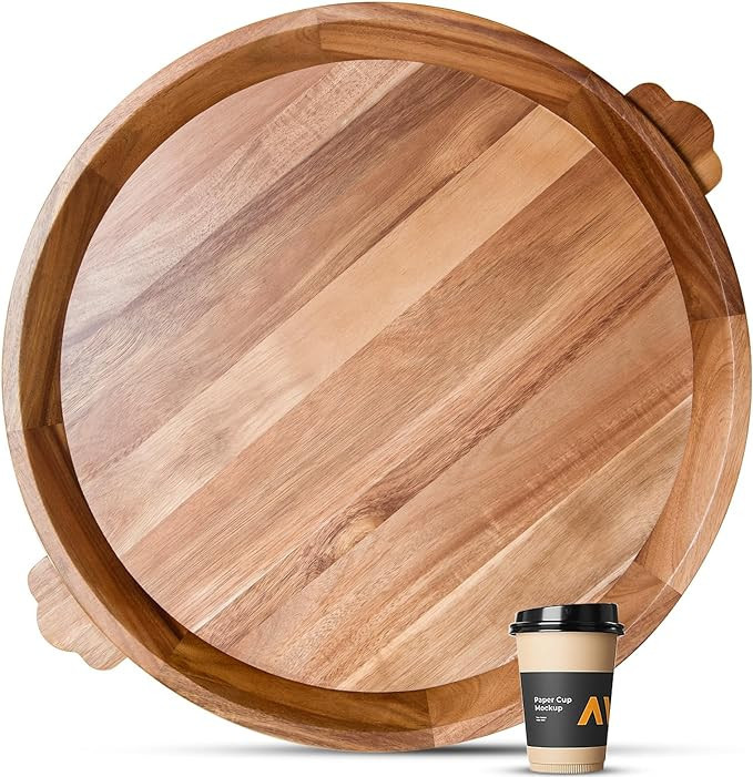 Heavy Duty Round Serving Decorative Tray w/Lovely Cloud Handles, 20" Extra Large Wood Decor Trays... | Amazon (US)
