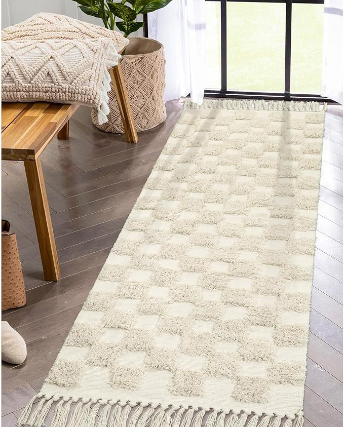 Lahome Checkered Boho Hallway Runner, 2x6 Kitchen Bathroom Rug, Washable with Tassels, Farmhouse ... | Amazon (US)