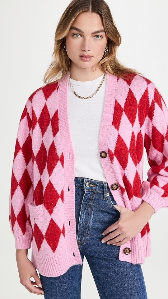 Erika Oversized Diamond Checker Cardigan | Shopbop