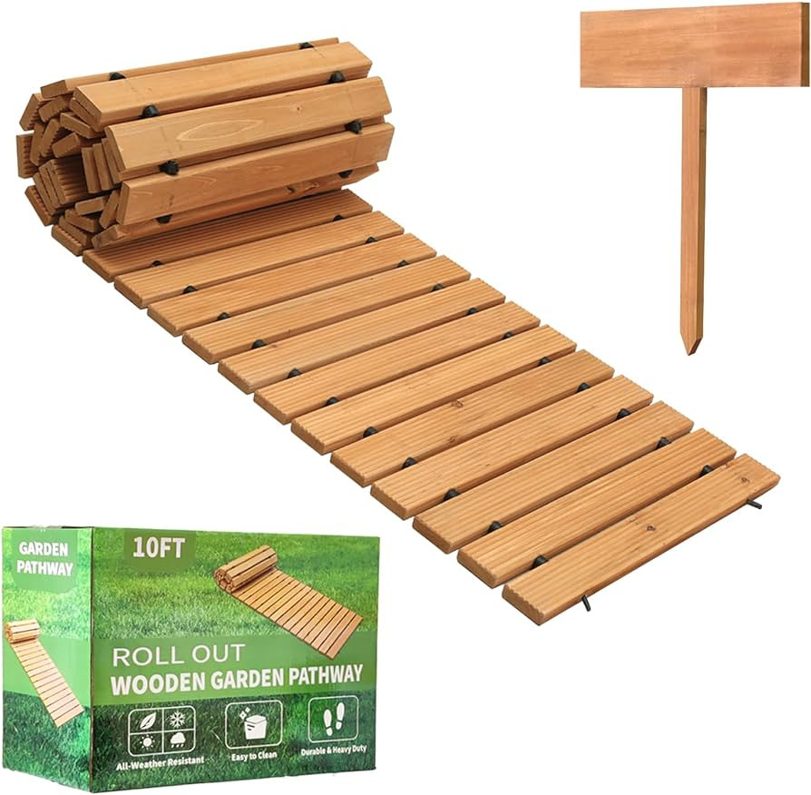 LINSHRY 10FT Wooden Garden Pathway, Outdoor Roll Out Decorative Garden Walkway, Weather-Resistant... | Amazon (US)