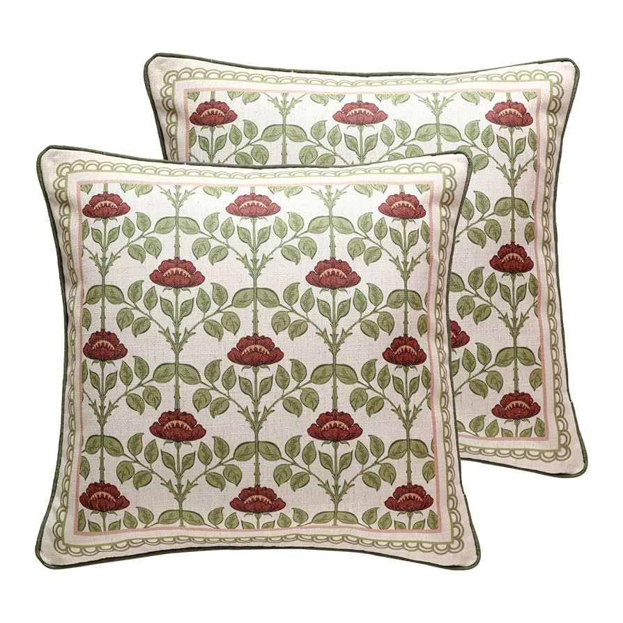 Design Linen Square Throw Pillow Covers 18"x18" Pack of 2, Yellow Green French Cushion Covers wit... | Amazon (US)