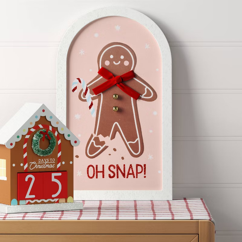 13.12"x7.75" 'Oh Snap' Gingerbread Man Christmas Wood Wall Art Pink/Brown - Wondershop™ | Target