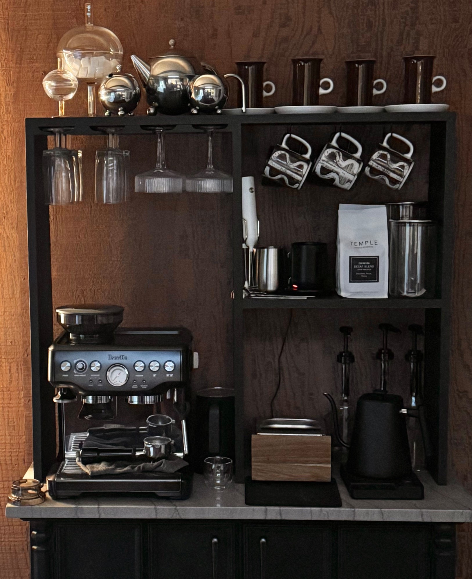 We are running out of room on our tiny, homemade coffee bar. We just got this new espresso machine, and we really like it so far. It’s about time for us to start on our built-in coffee bar so that we have more space. I’ve been thrifting a lot of cool stuff for it! I’ve linked all of our favorite coffee related products. 