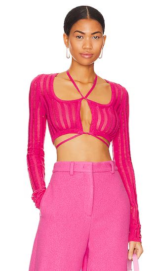 Marissa Sheer Rib Long Sleeve Micro Crop in Hot Pink | Revolve Clothing (Global)