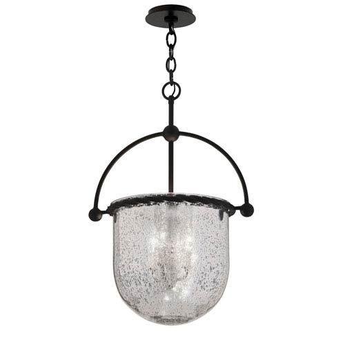 Mercury Old Iron Three-Light 13.5-Inch Pendant with Antique Silver Glass | Bellacor