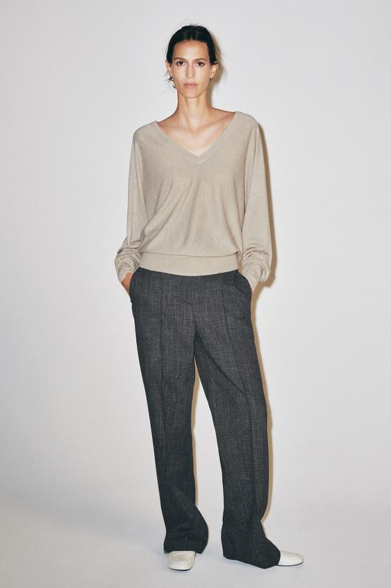 Zara - Wool Blend V-Neck Sweater - Sand / Marl - S - Woman | Zara US