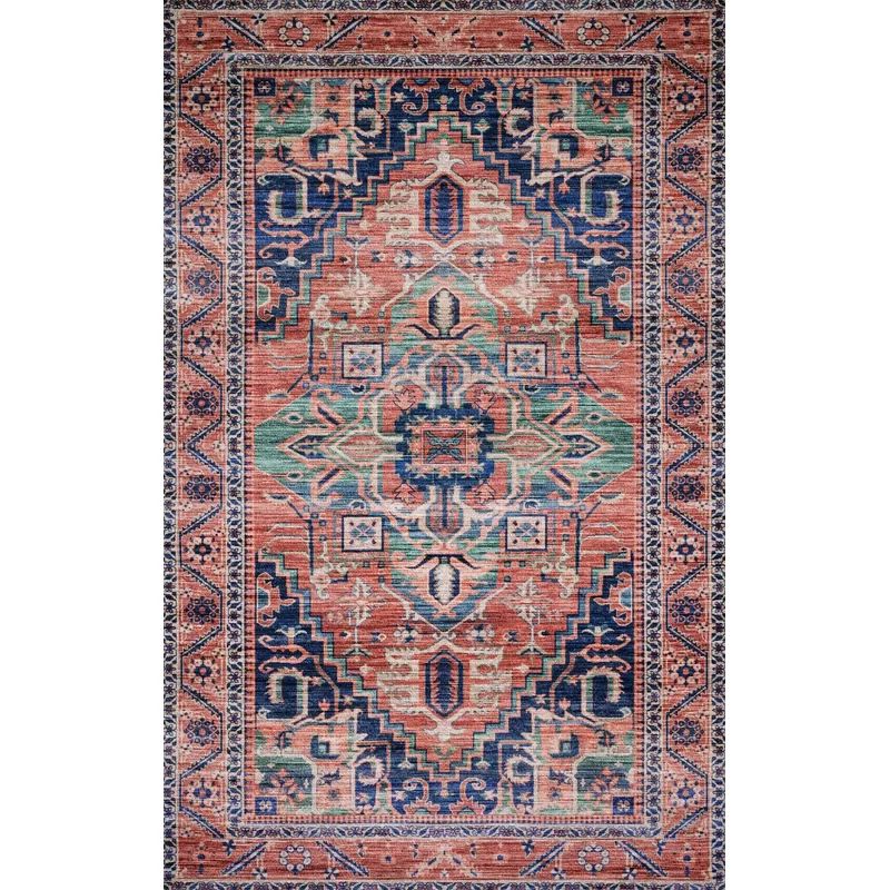 Cielo Oriental Area Rug in Turqoise/Ivory/Royal Blue/Coral | Wayfair North America