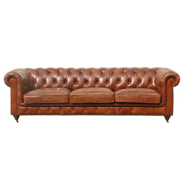 97.2" Genuine Leather Rolled Arm Chesterfield Sofa | Wayfair North America