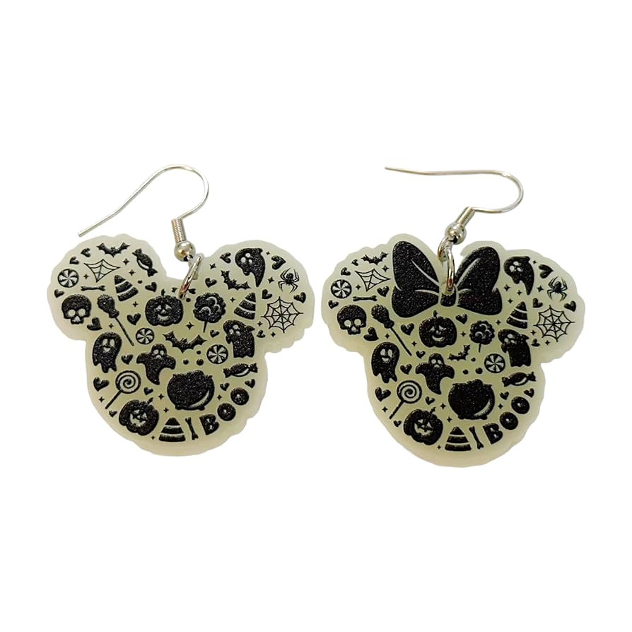 Halloween Fun Mickey And Minnie Head Glow In The Dark Earrings | Amazon (US)