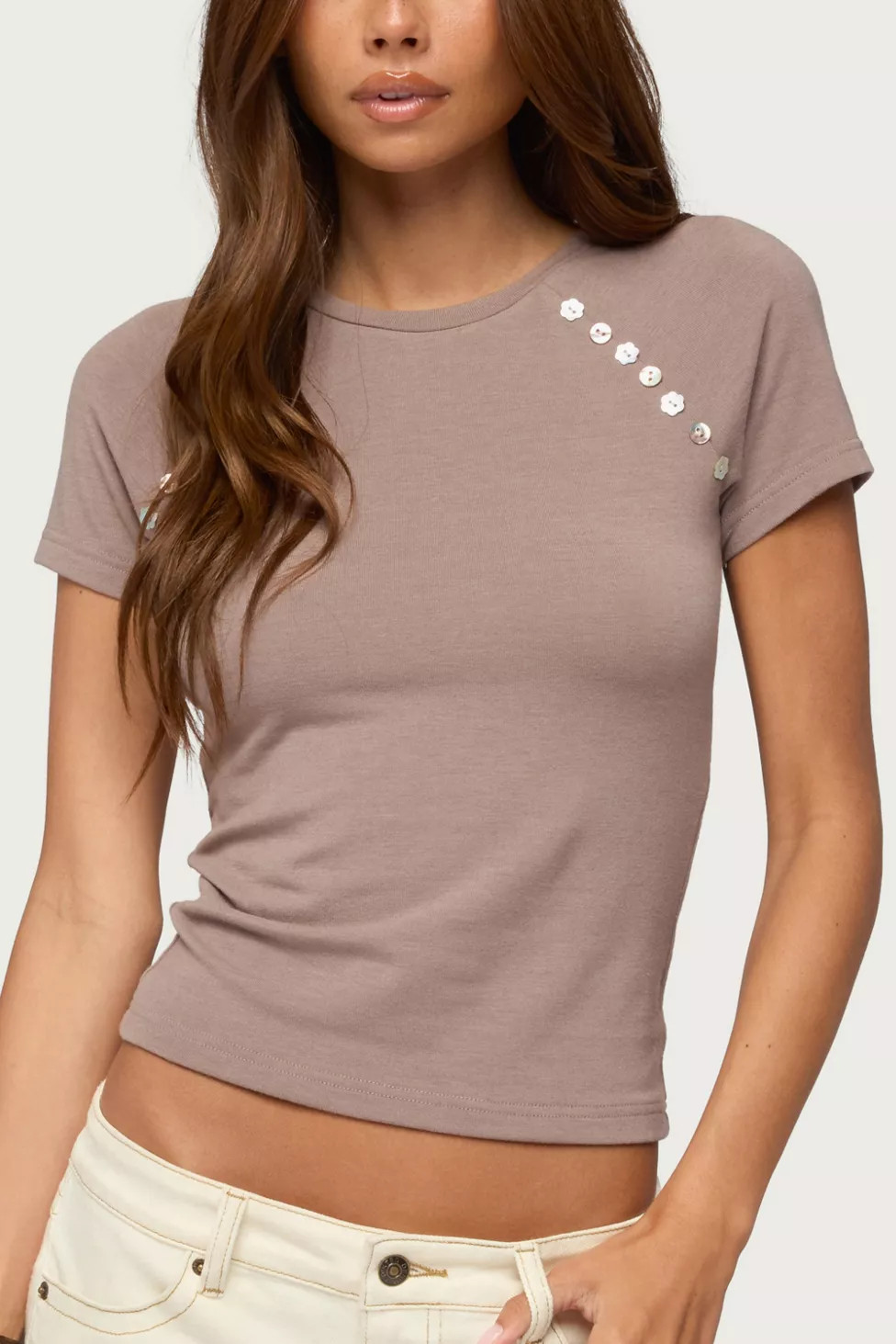 Edikted Rowan Iridescent Button Raglan T Shirt | Urban Outfitters (US and RoW)