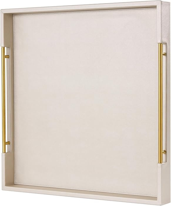 Sagala 24"x24" Oversized Ottoman Tray with Handles for Living Room, Champagne Faux Leather Decora... | Amazon (US)