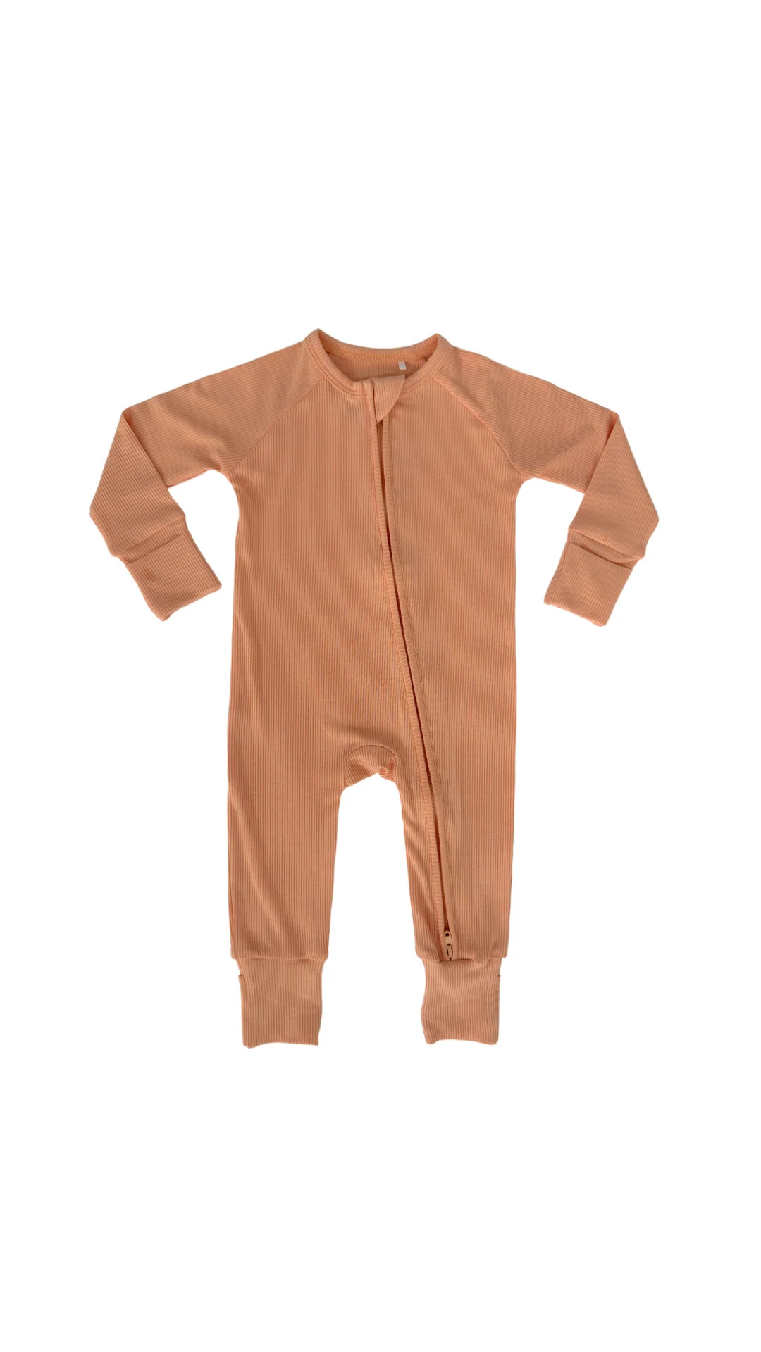 Peach Fuzz Ribbed Zipper Romper | In My Jammers