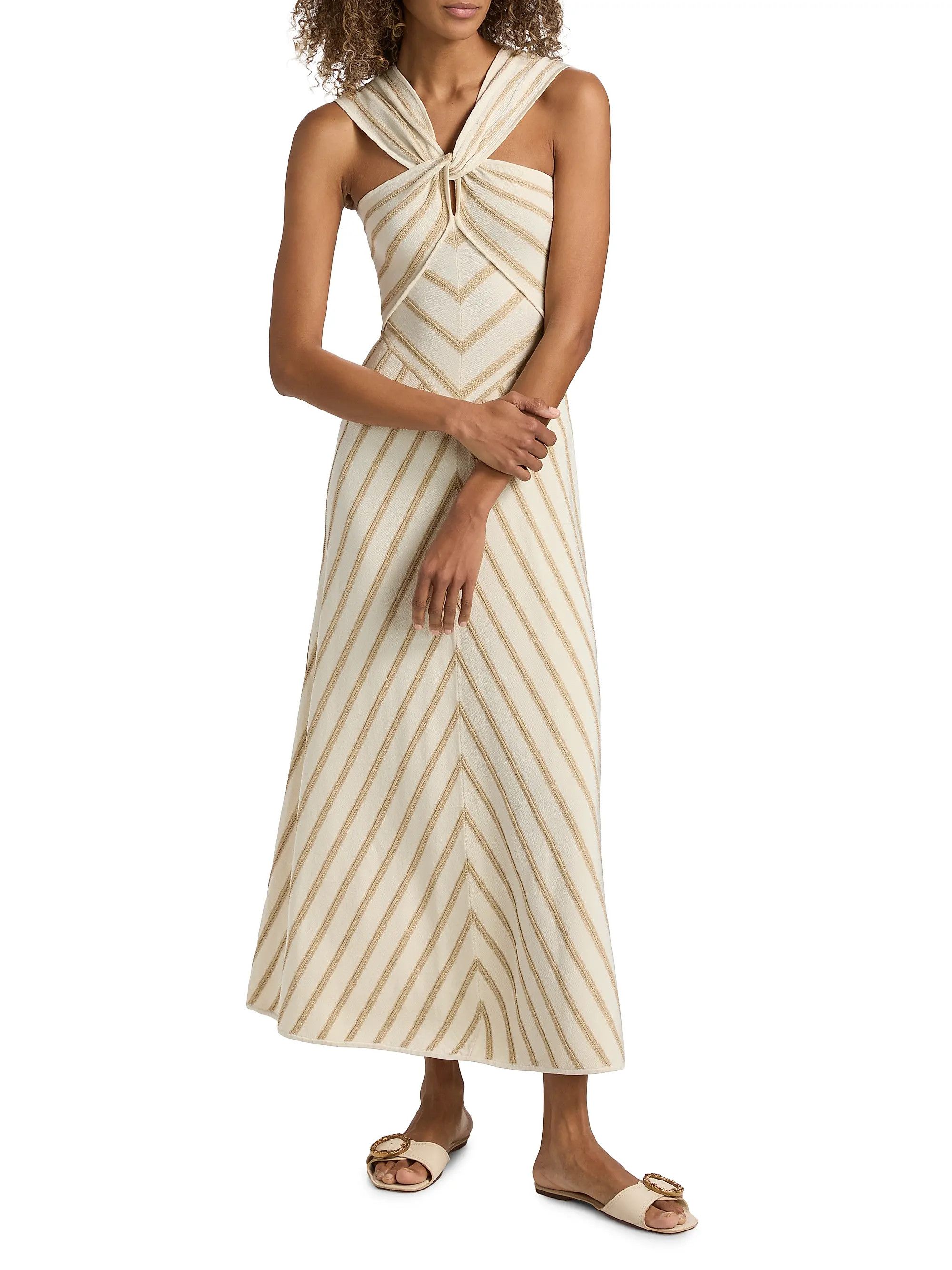 Zimmermann Luna Metallic Stripe A-Line Midi-Dress | Saks Fifth Avenue | Saks Fifth Avenue