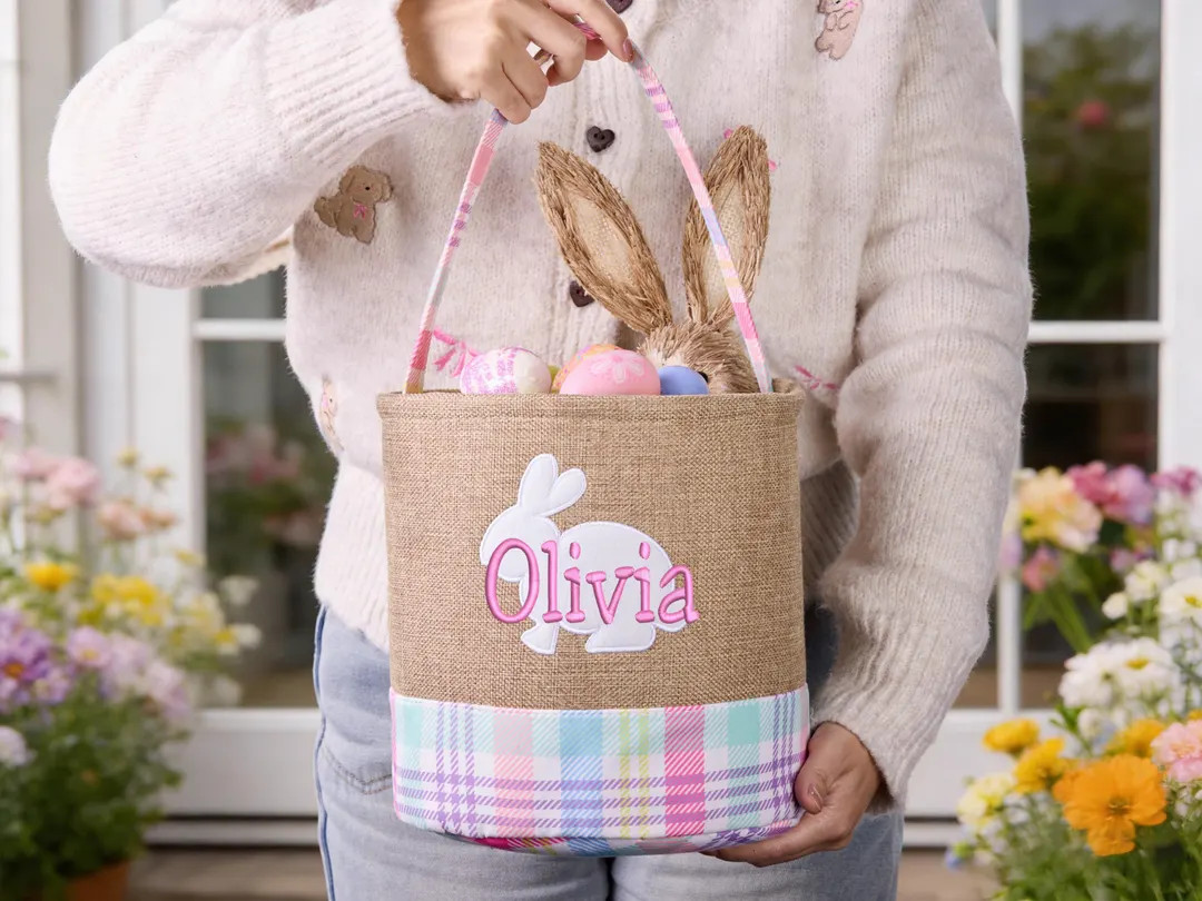 Personalized Easter Basket With Name Embroidered Easter Basket Custom Easter Egg Hunt Basket Baby... | Etsy (US)