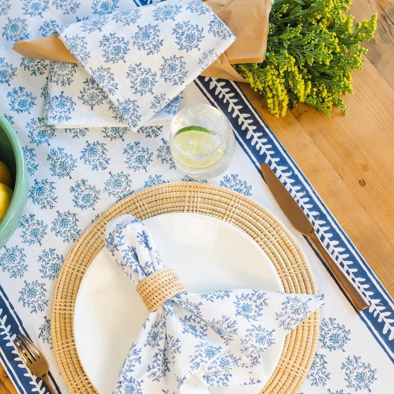 Table Runner - Lotus, Uniform Blue & Navy | Plow & Hearth