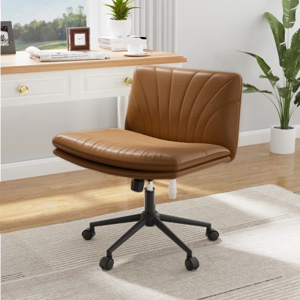 Nevel 24.8'' W Leather Task Office Chair Armless Swivel Make Up Chair with Ergonomic Design | Wayfair North America