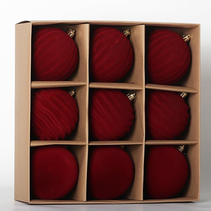 Senjie 3.94inch Christmas Tree Ornaments Velvet Balls,9PCS Flocked Decoration Balls Ornaments Set... | Amazon (US)