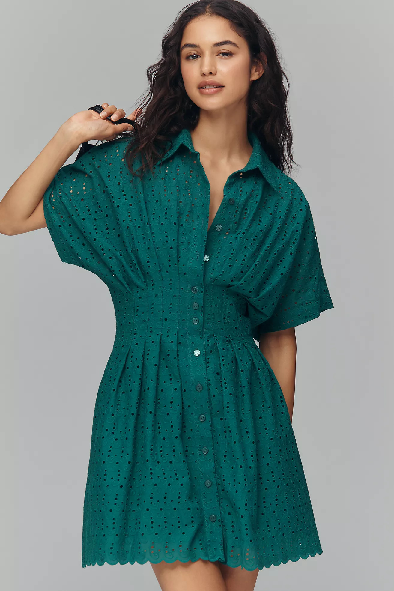 The Tobie Eyelet Mini Shirt Dress by Exquise | Anthropologie (US)