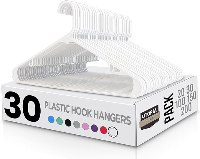 Utopia Home Plastic Hangers 30 Pack - Clothes Hanger with Hooks - Durable & Space Saving (White) | Amazon (US)