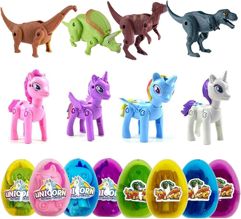 Pinkiwine 8 Pack Jumbo Unicorn & Dinosaur Deformation Eggs Prefilled Plastic Easter Eggs with Toy... | Amazon (US)