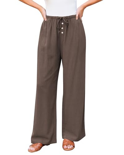GRAPENT Linen Pants for Women Plus Size Brown Linen Pants Women Resort Wear Brown Size XX-Large US 20 to 22 | Amazon (US)