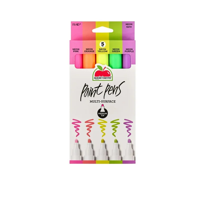 Apple Barrel Multi-Surface Medium Tip Paint Pens Set, Neon Colors, 5-Piece | Walmart (US)