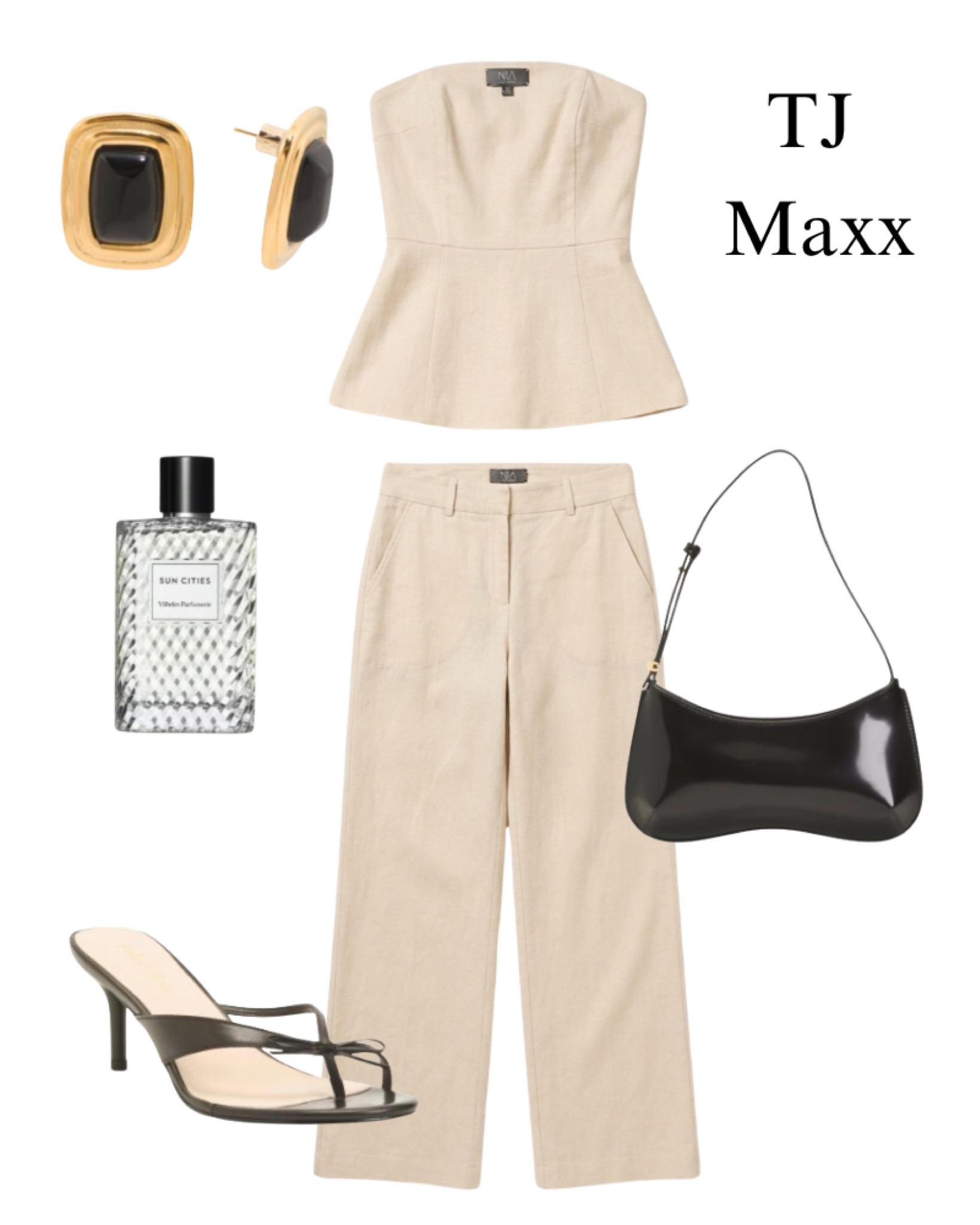TJ Maxx, outfit idea, summer, linen, pants, tube, top, black purse, kitten, heels, golden, black earrings, fragrance, perfume.

#LTKootd #LTKBeauty #LTKSaleAlert