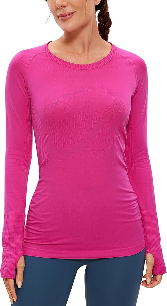 CRZ YOGA Women's Seamless Athletic Long Sleeves Sports Running Shirt Breathable Gym Workout Top | Amazon (US)