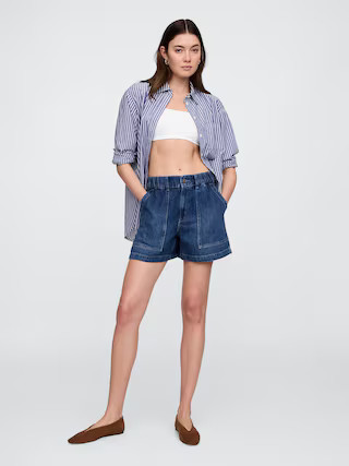 4" High Rise SuperSoft Denim Utility Shorts | Gap Factory
